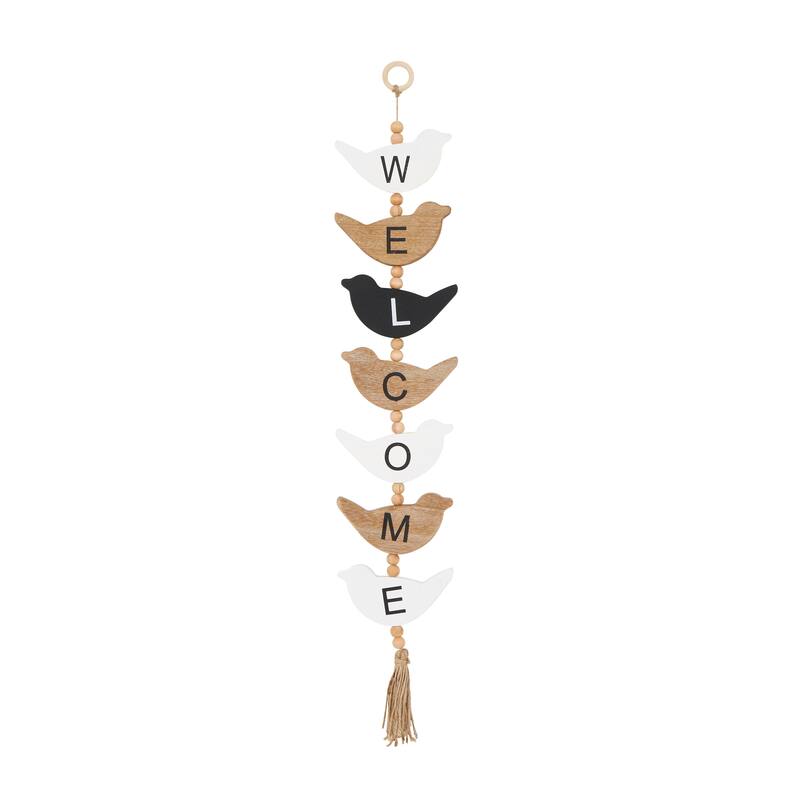 Brown or Black Wood Handmade Family Sign Bird Wall Decor with Tassel and Bead Accents