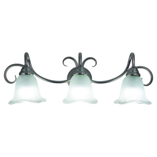 slide 2 of 8, Bella 3-Light 28.25 in. W Brushed Nickel Bathroom Vanity Lighting Fixture, White Alabaster Scalloped Glass Shade, Dimmable Wall 28.25-in W x 9-in H x 8.25-in D - Brushed Nickel