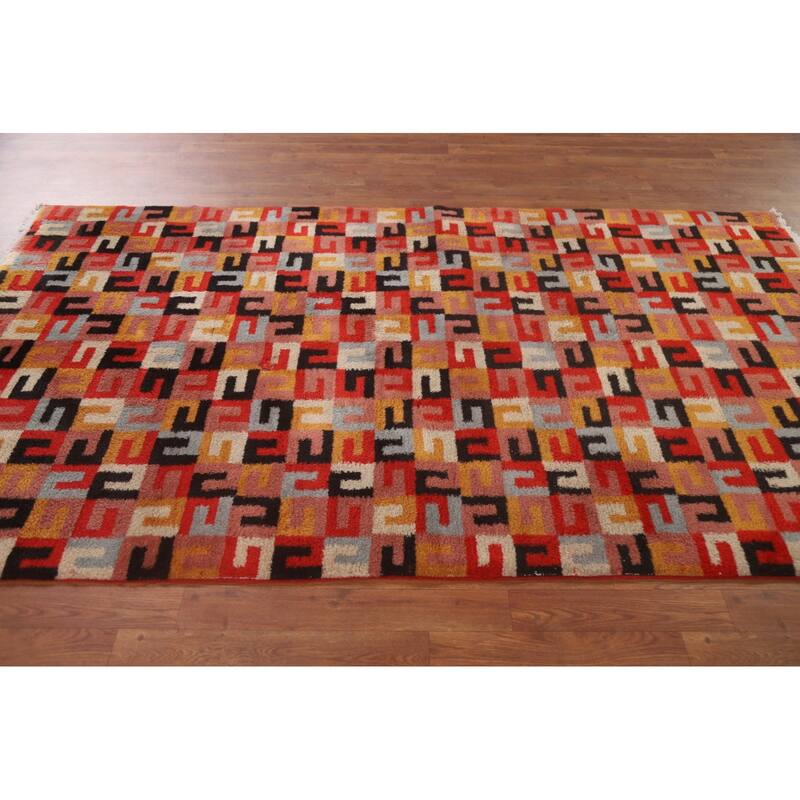 Hand Knotted Oriental 100% Wool Carpet Modern All-Over Red Gabbeh Area Rug - 7' 10'' X 4' 6''