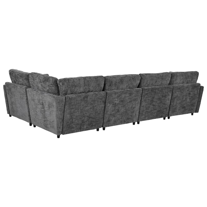 127 Inch U-Shaped Sectional Sofa with Movable Ottoman, 6-Piece Chenille Fabric Modular Couch with Pine Wood Frame