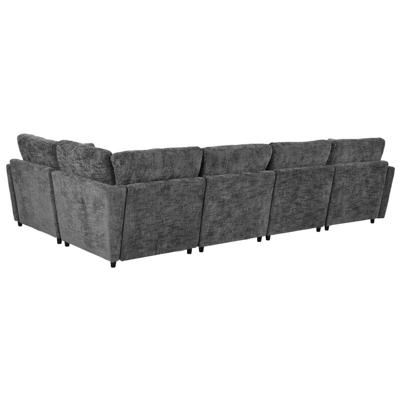 U-Shaped Modular Sectional Sofa with Movable Ottoman, Convertible Deep Seat Corner Couch, Oversized Chenille Fabric 6-Seat Sofa