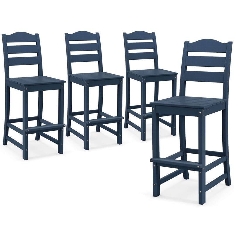 Costway Outdoor HDPE Bar Stool Patio Tall Chair Backrest Footrest All - See Details - Navy-4 PCS