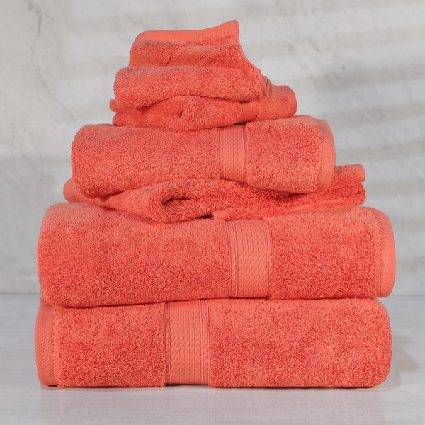slide 2 of 8, Superior Egyptian Cotton 6 Piece Towel Set Ultra Plush & Absorbent Bath, Hand & Face Towels, Heavyweight Spa Quality 6-Piece Set - Coral