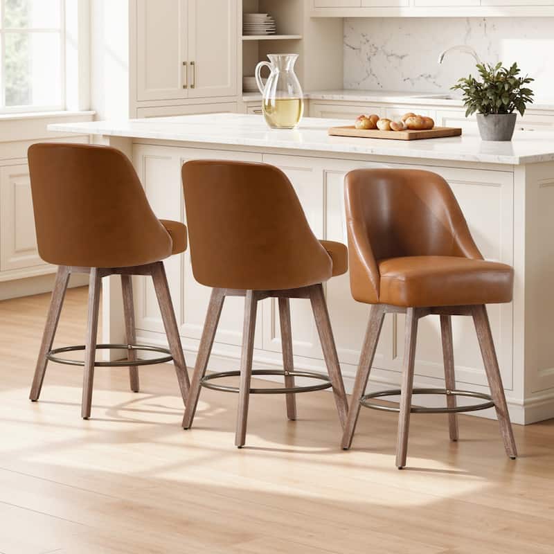 26" Upholstered Counter Height Swivel Bar Stool, Counter Stools with Solid Wood Legs - 39.37"H x 22.44"D x 21.65"W