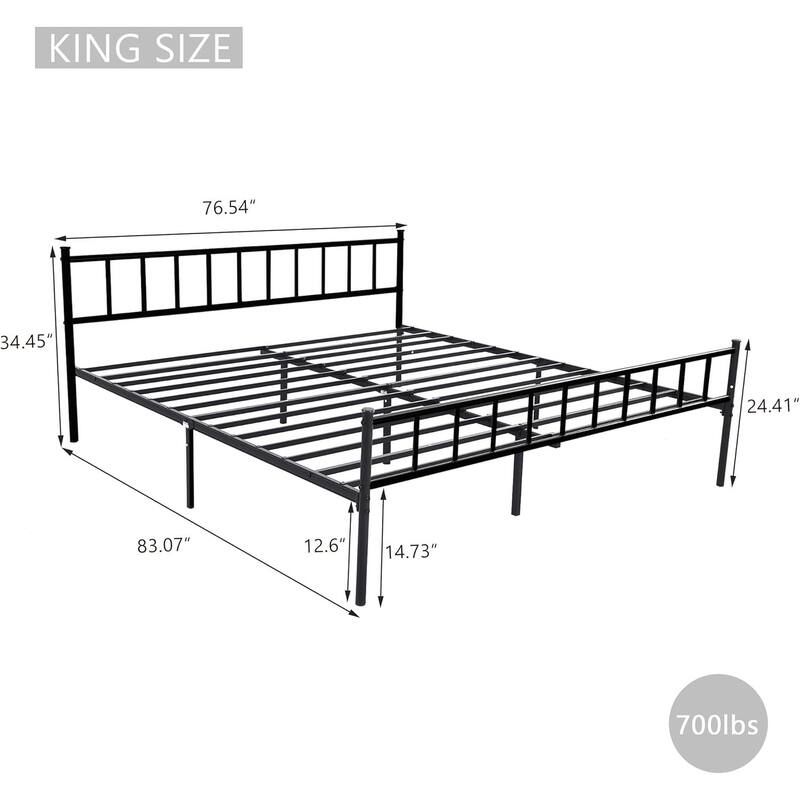 alazyhome Classic Metal Platform Bed Frame Steel Slat Support, Black