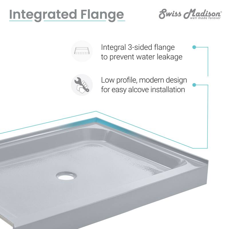 Voltaire 48 x 36 Single-Threshold, Center Drain, Shower Base, Grey