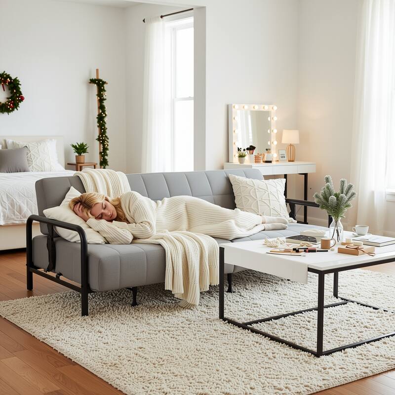 Homy Casa Modern Convertible Sofa Bed, Metal Frame Futon Couch Living