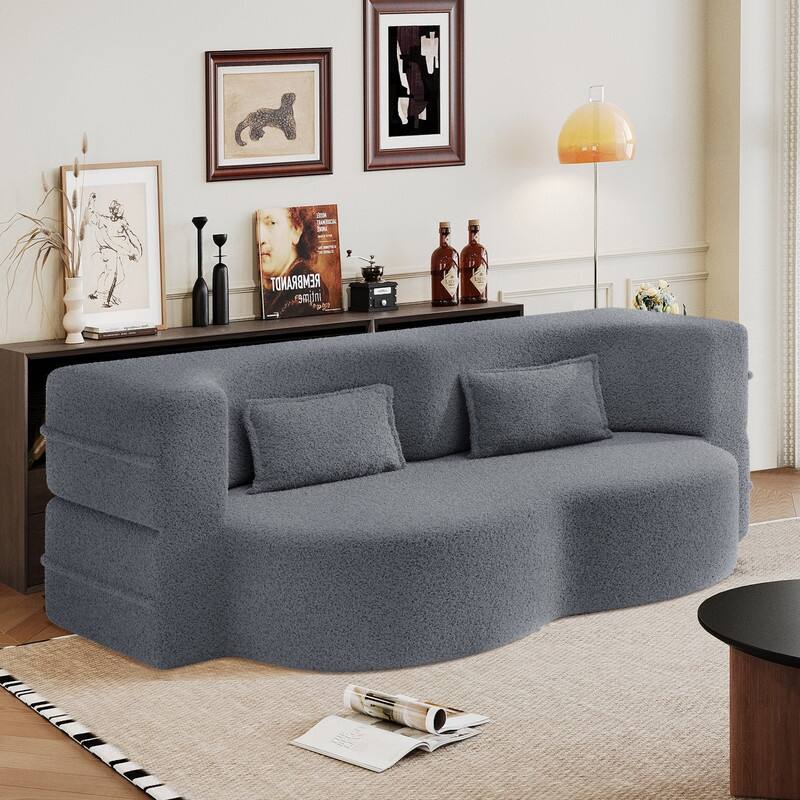 Modern 78.7" Floor Sofa With 2 Pillows For Small Pace Living Room, Convertible Sleeper Sofa Bed