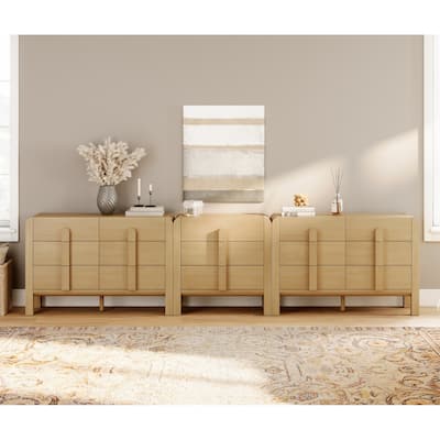 WAMPAT 3-Piece Dresser Set For Bedroom, 125.9" Large Mid Century Dresser For Closet, Curved Profile Wooden Chest Of Drawers