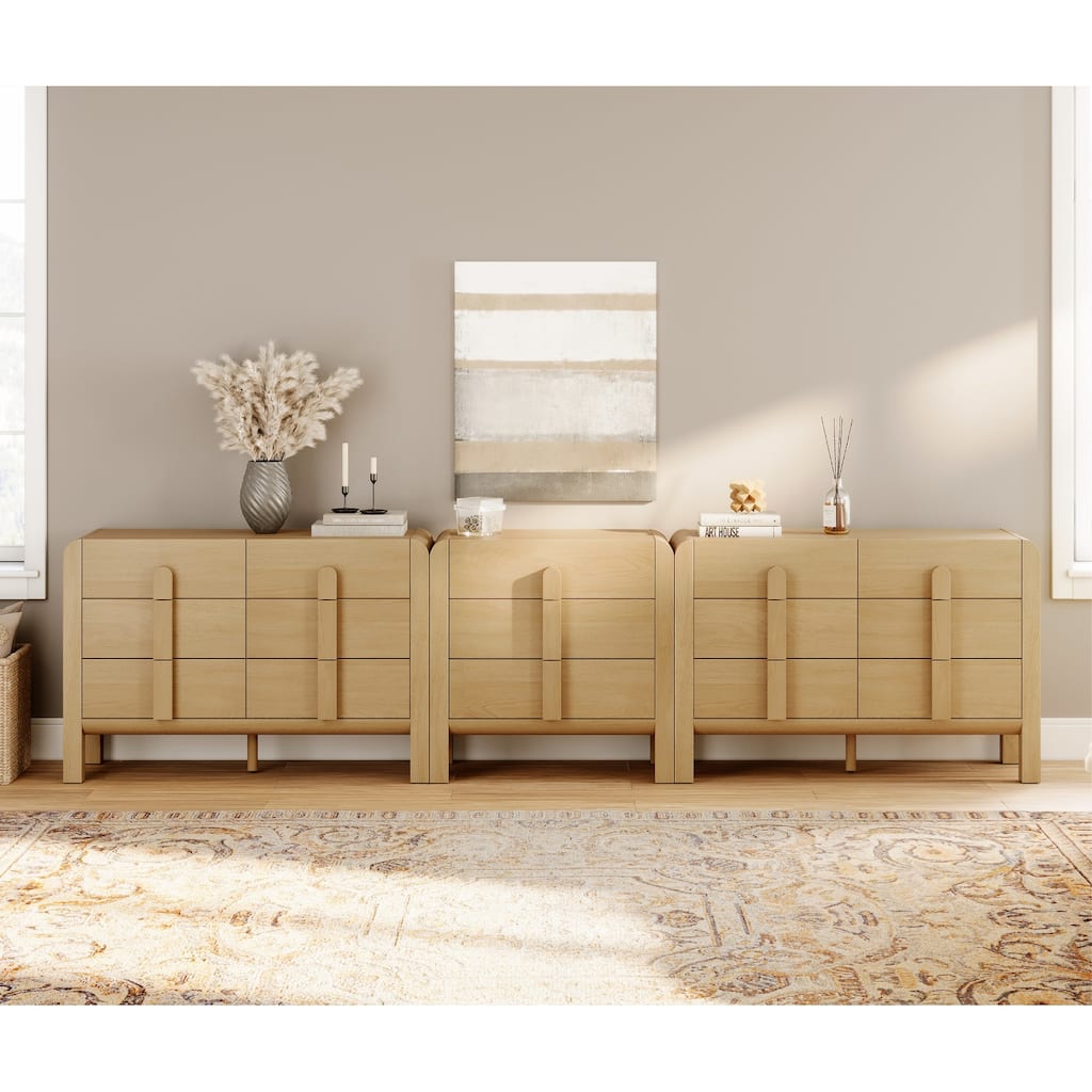 WAMPAT 3-Piece Dresser Set For Bedroom, 125.9" Large Mid Century Dresser For Closet, Curved Profile Wooden Chest Of Drawers