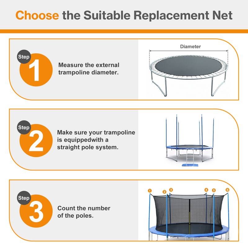 Aoodor Outdoor Trampoline Replacement Net with Zipper, Buckle, String