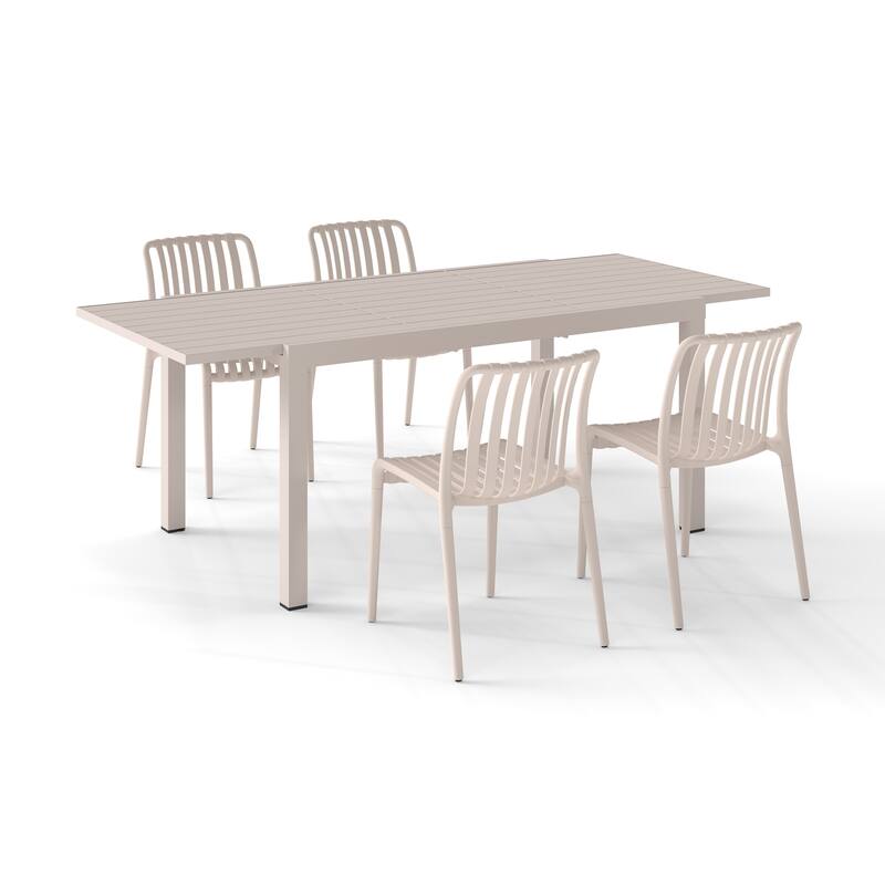 Outdoor Dining Set 5-Piece Stackable Plastic Lightweight Dining Chair and Extendable Dining Table