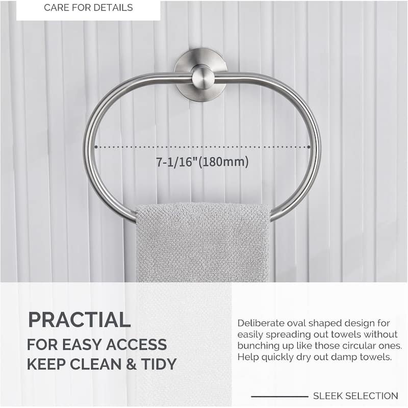 (Brushed Nickel) Angle Simple Towel Ring, 304 Stainless Steel Bathroom Rotating Towel Rack