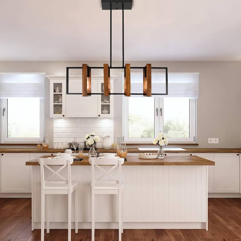 Starsky 4-Light Industrial Linear Kitchen Island Light Lantern Farmhouse Chandelier