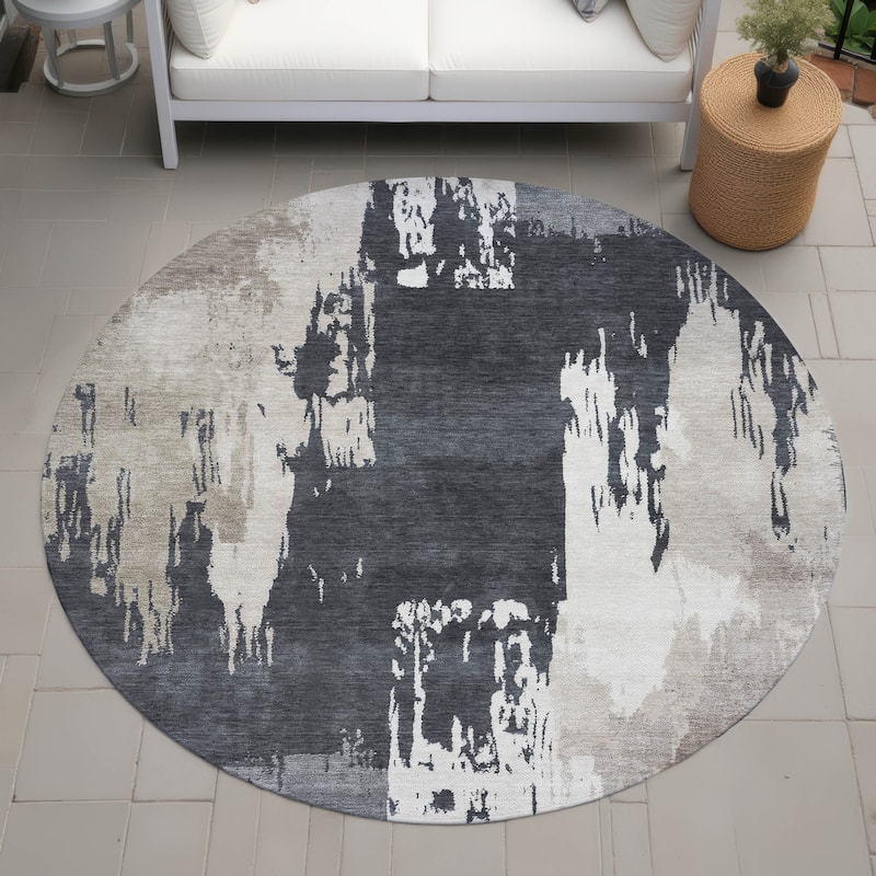 Machine Washable Indoor/ Outdoor Contemporary Fusion Chantille Rug - Charcoal - 8' x 8'
