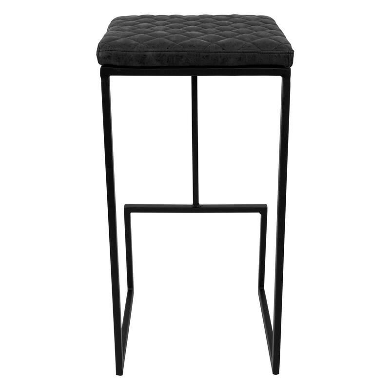 Quincy Leather Counter Barstool – Upholstered Square Seat with Quilted Back, Footrest, and Metal Legs for Kitchen or Dining Area