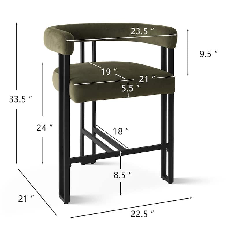 24" Seat Height Upholstered Velvet Solid back Counter Stool (Set os 2)