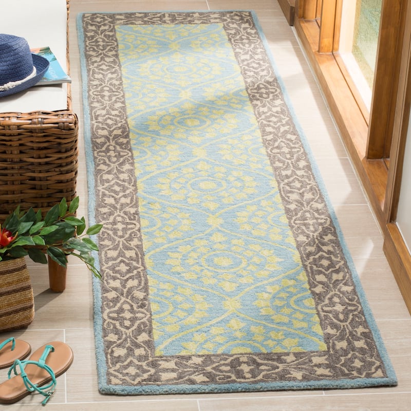 SAFAVIEH Handmade Suzani Fatima Boho Tribal Wool Rug - 2'3" x 8' Runner - Chocolate/Yellow