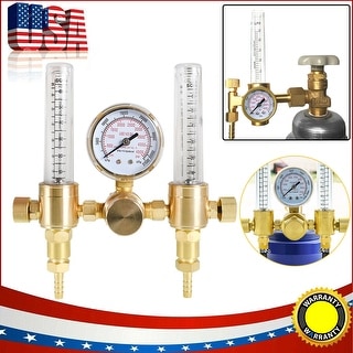 Argon/CO2 Dual Output Regulator Flowmeter For TIG/MIG Welders – 0-60 CFH, CGA 580 Inlet, 5/8"-18RH & 9/16" Outlets, 0-4000 PSI Gauge, No Diaphragm, Fits Miller, Lincoln, Hobart