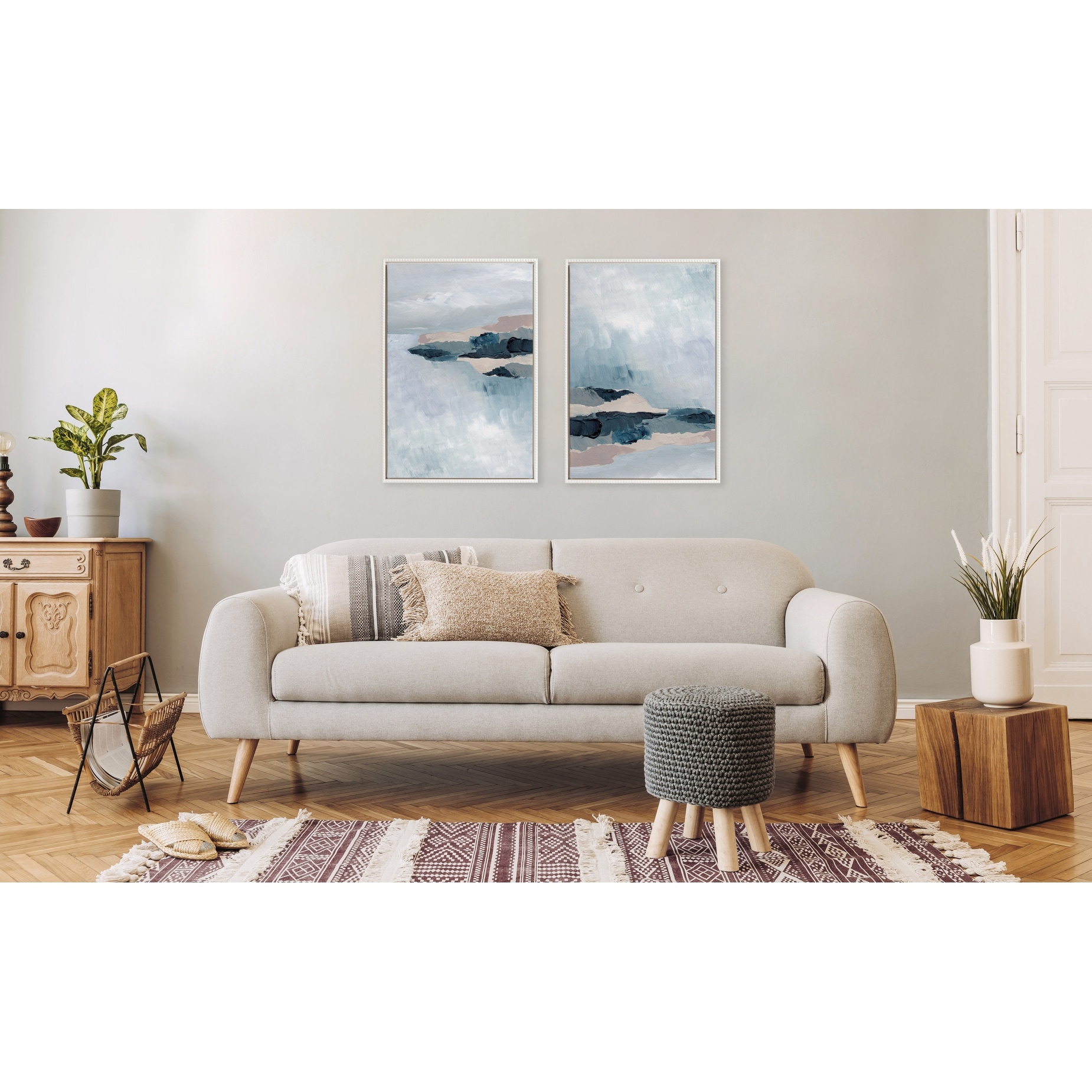 Sylvie Beaded Coast 2 v1 and v2 Framed Canvas Set by Nikita Jariwala