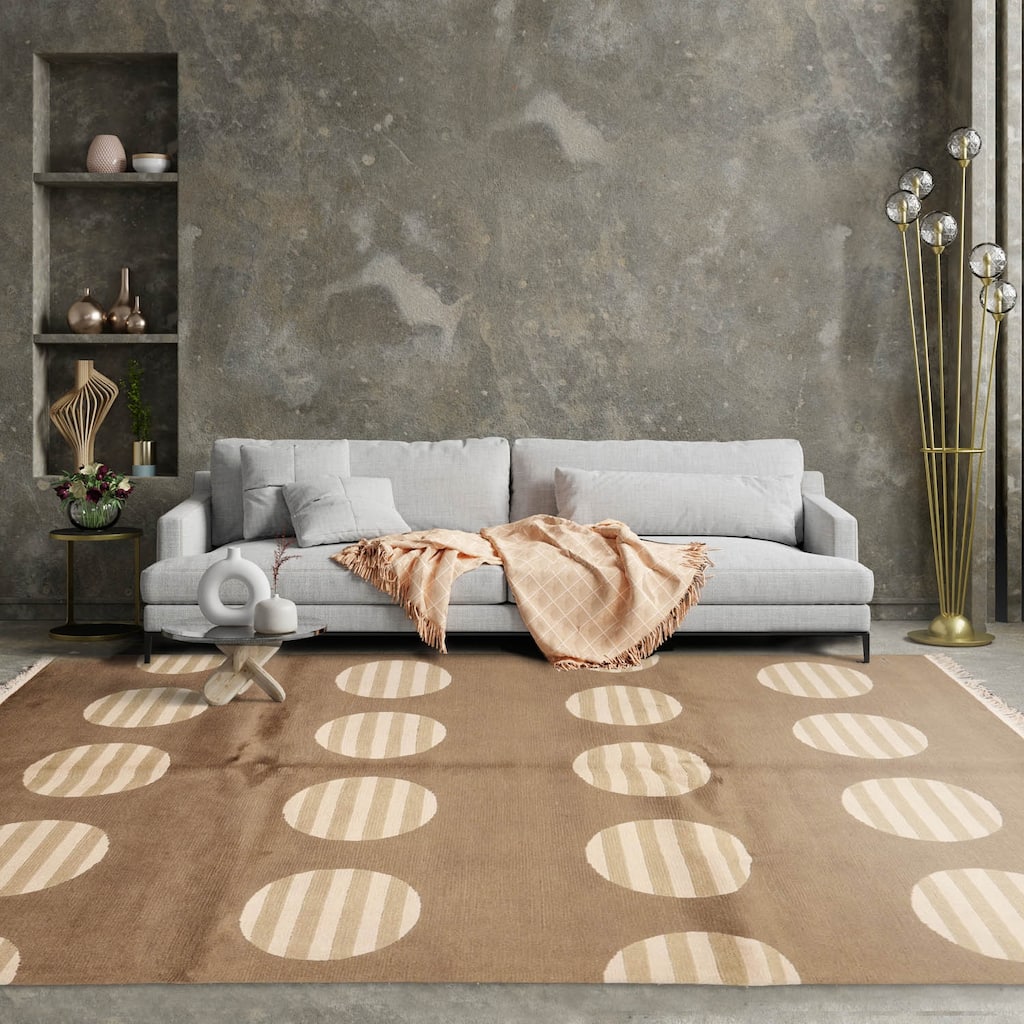 Hand Knotted Tibetan Olive Geometric Wool & Silk Art Deco Area Rug - 5' 11'' x 8' 10''