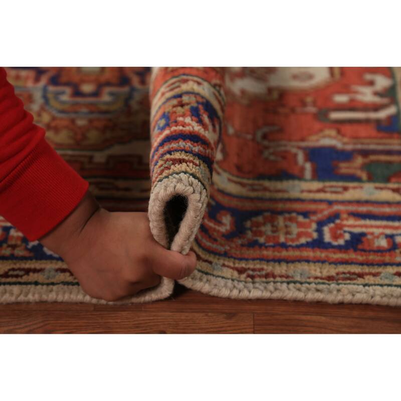 Ivory & Orange Heriz Serapi Indian Foyer Rug Handmade Wool Carpet - 3'0"x 5'1"