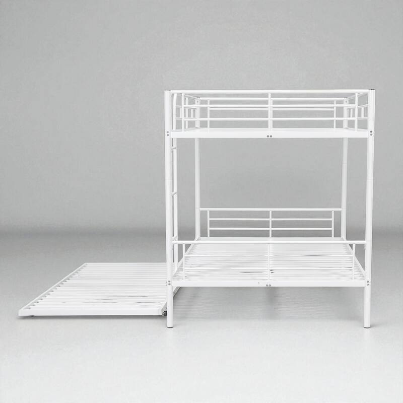 Full Over Full / Full XL Over Queen Metal Bunk Bed with Trundle, Convertible Design and Guardrails