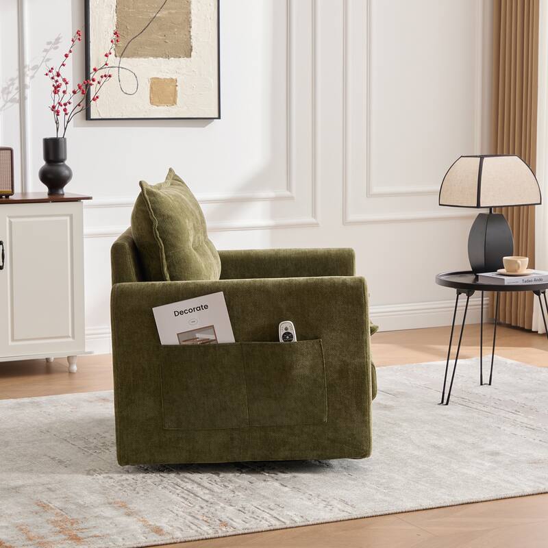 Mid Century Modern Chenille Swivel Barrel Chair