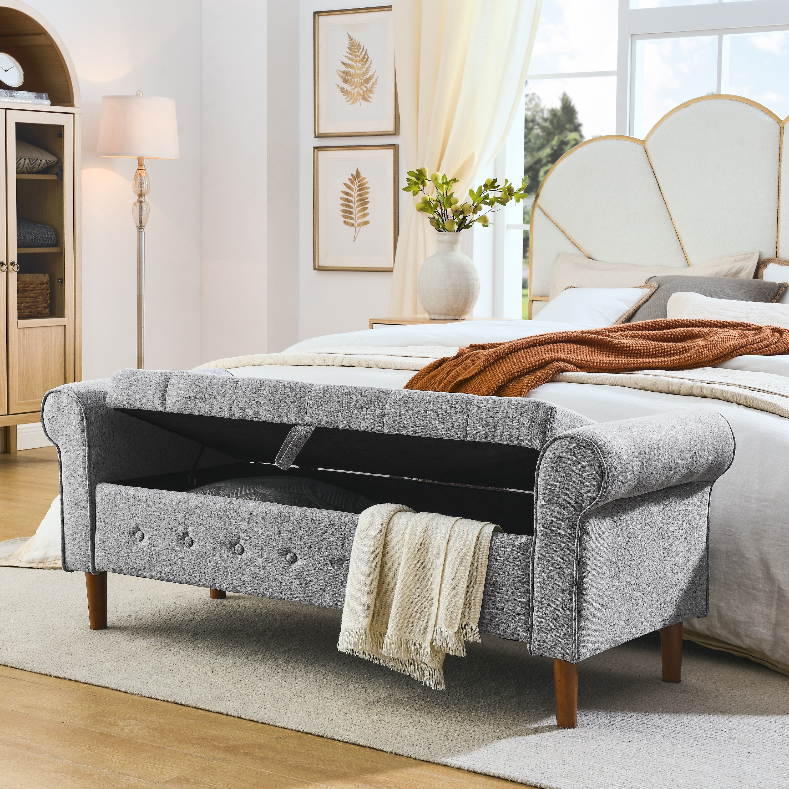 Upholstered End Bed Bench, Fabric Upholstered Tufted Button Entryway Bench,  Storage Ottoman Bench with Solid Wood - Bed Bath \u0026 Beyond - 42507534, image size:3000x3000