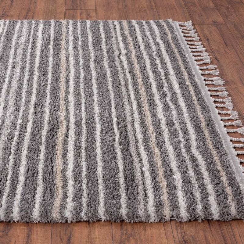 Luxe Weavers Striped Fringed Shag Area Rug for Bedroom