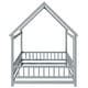 preview thumbnail 58 of 127, Wood Toddler House Bed with Roof Frame and Safety Guardrails Montessori Floor Bed without Slats No Door Houseshaped Platform Bed