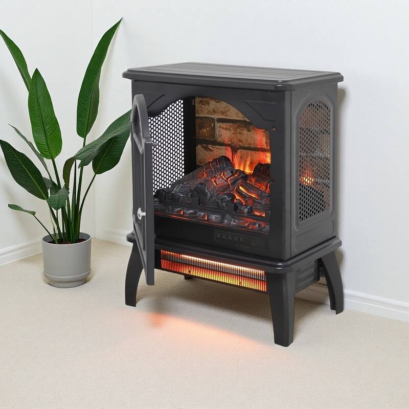 17/18/26/33 inch Freestanding Electric Fireplace Stove Heater with 3D Flame Effect 12H Timer Infrared Remote Control,Black/Brown
