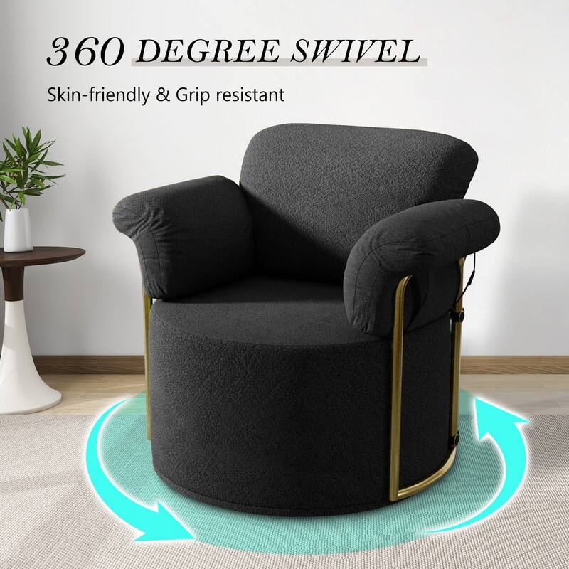 Modern Swivel Boucle Accent Chair Lounge Chair with Gold Metal Base
