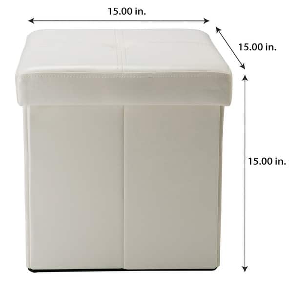 Simplify Ivory Faux Leather Folding Storage Ottoman Cube 15" x 15" x