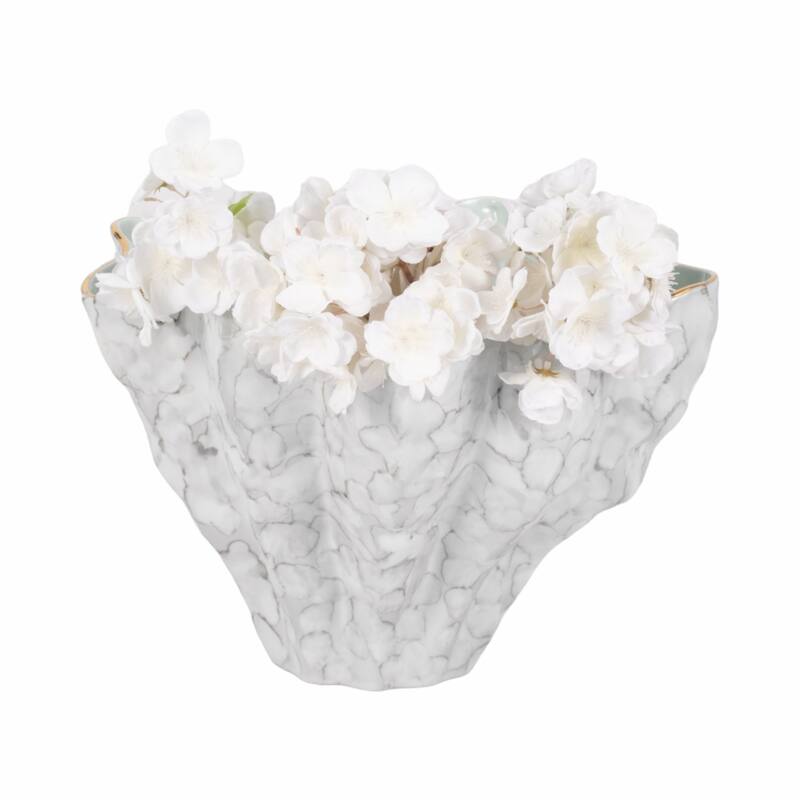 Artistic Abstract Decorative Bowl for Home Decor - 16", Ivory & Gray