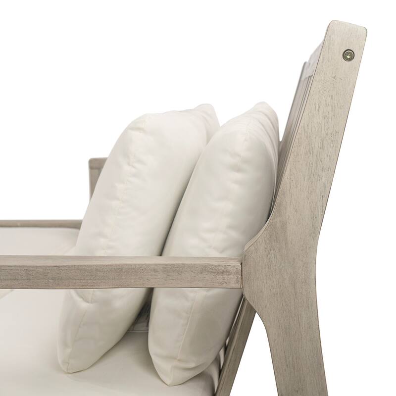 Anmytek Acacia Wood Patio Daybed with Four Pillows and Curved Armrests Outdoor Lounge Bed