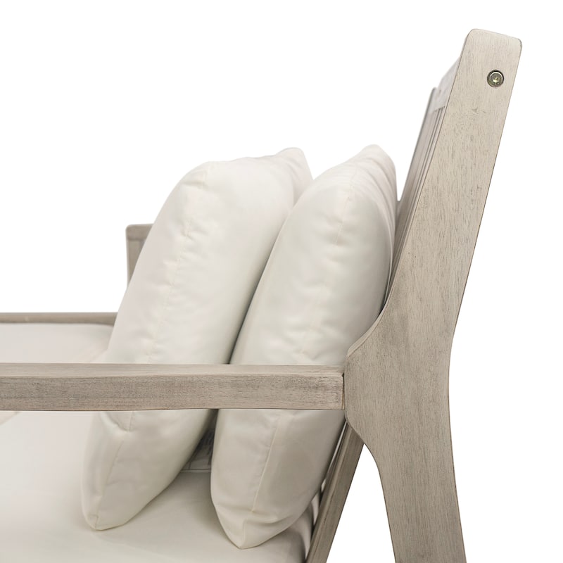 Outdoor Daybed Patio Double Chaise Lounge with Pillows, Wooden Sunlounger with Armrests