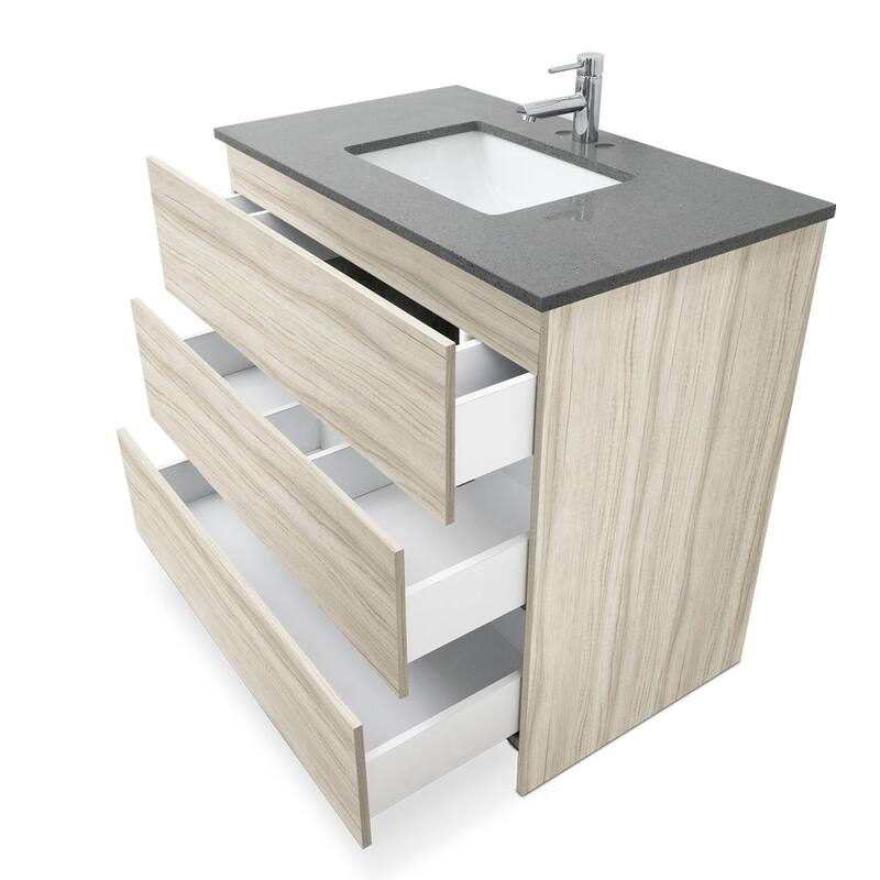 Element Standing 36 in x W x 22 in D x 35 in H Bathroom Vanity in Ebony with Galaxy Grey Quartz Top
