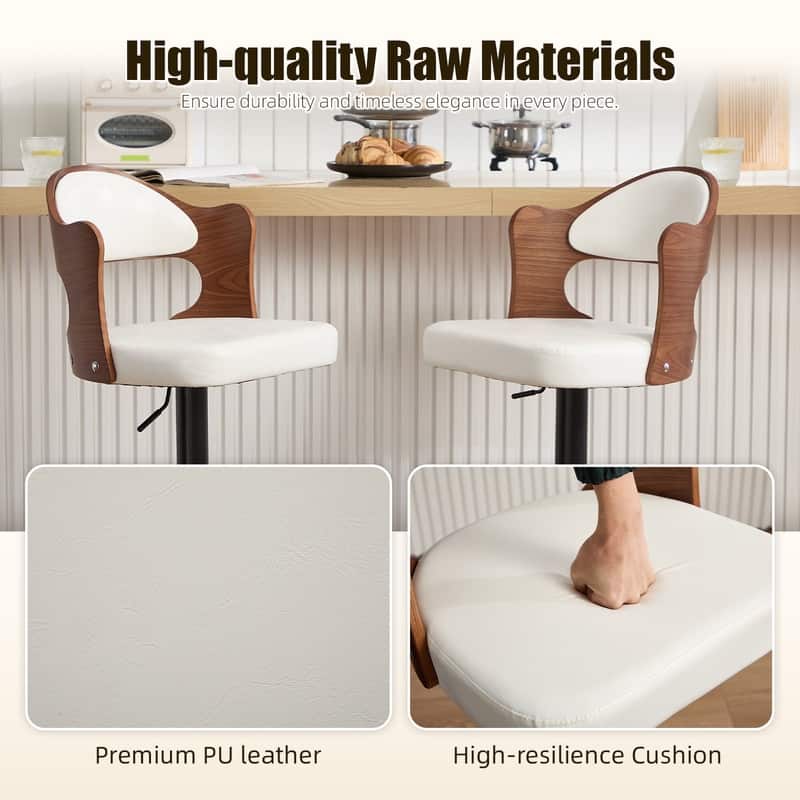 PU Leather Upholstered High-resilience Cushion 360° Swivel Adjustable Height Bar Stools with Footrest(set of 2)