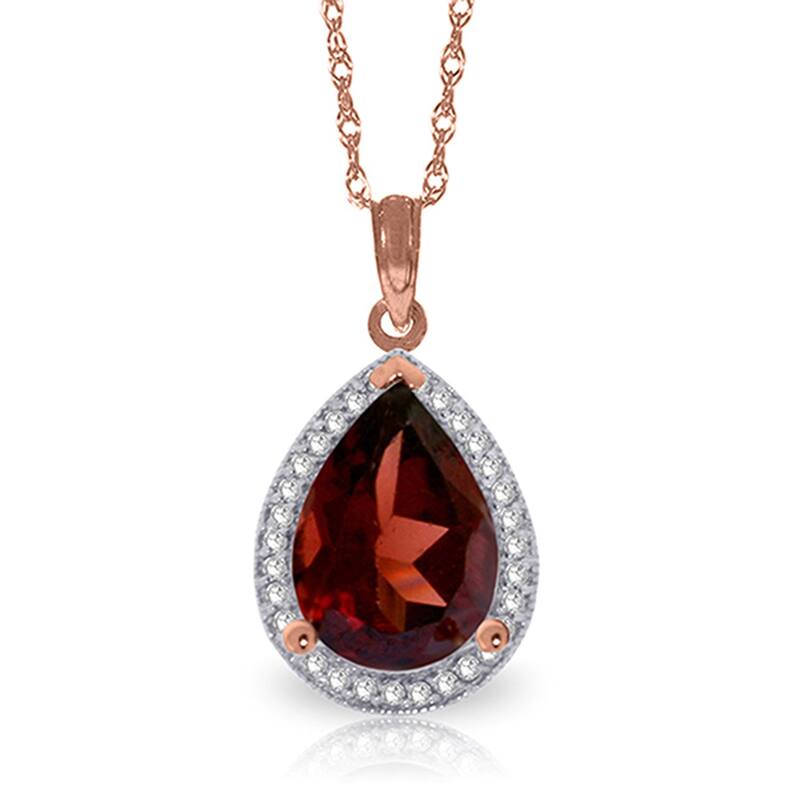 4.06 Carat 14K Solid Gold Lana Garnet Diamond Gemstone Necklace - 18 Inch - Rose