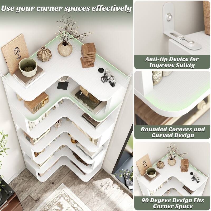 6-Tier Corner Bookcase, Freestanding Display Storage Book Shelf