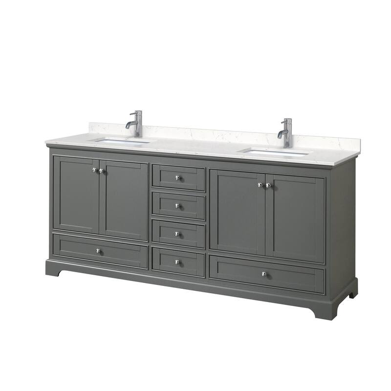 Wyndham Collection Deborah 80" Free Standing Double Basin Vanity Set - Dark Gray / Carrara Cultured Marble Top / Polished