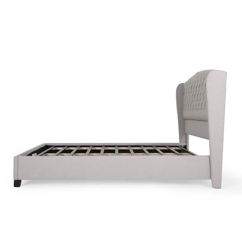 Light Grey Queen Size Modern Upholstered Bed with Button-tufted Headboard