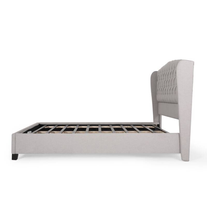 Upholstered Platform Bed with Button Tufted Wingback Headboard, Queen Size