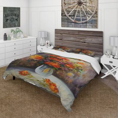 Designart 'Still Life Bouquet With Red and Yellow Flowers' Traditional Duvet Cover Set