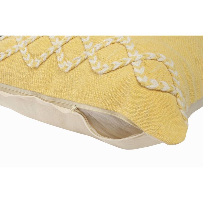 20" Yellow and Cream Geometric Bordered Solid Square Throw Pillow