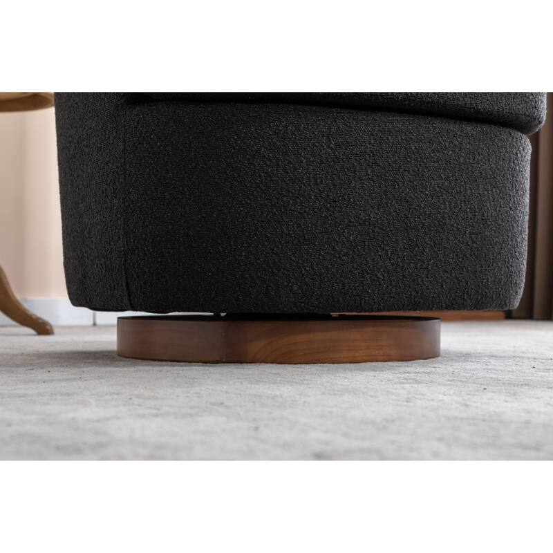 Fabric Swivel Accent Chair With Soild Wood Round Brown Base Leg