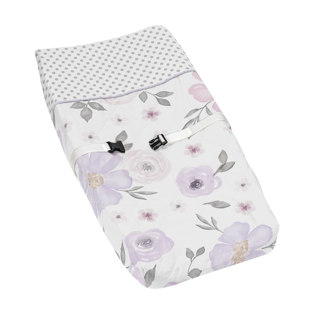 Sweet Jojo Designs Lavender Purple, Pink, Grey and White Watercolor Floral Collection Changing Pad Cover