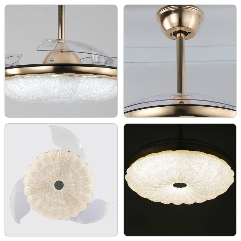 CurveCurio Galaxy-Vibe 42" Retractable Ceiling Fan with Matte Gold Finish & LED Lights – 3 Color Tones, Remote Controlled