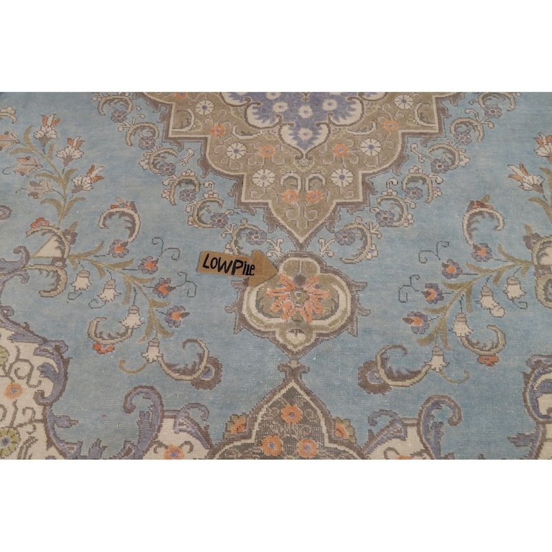 Geometric Tabriz Persian Area Rug Light Blue Handmade Wool Carpet - 9'7"x 12'4"